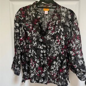 Ruby Rd sheer printed Button down shirt size 14P